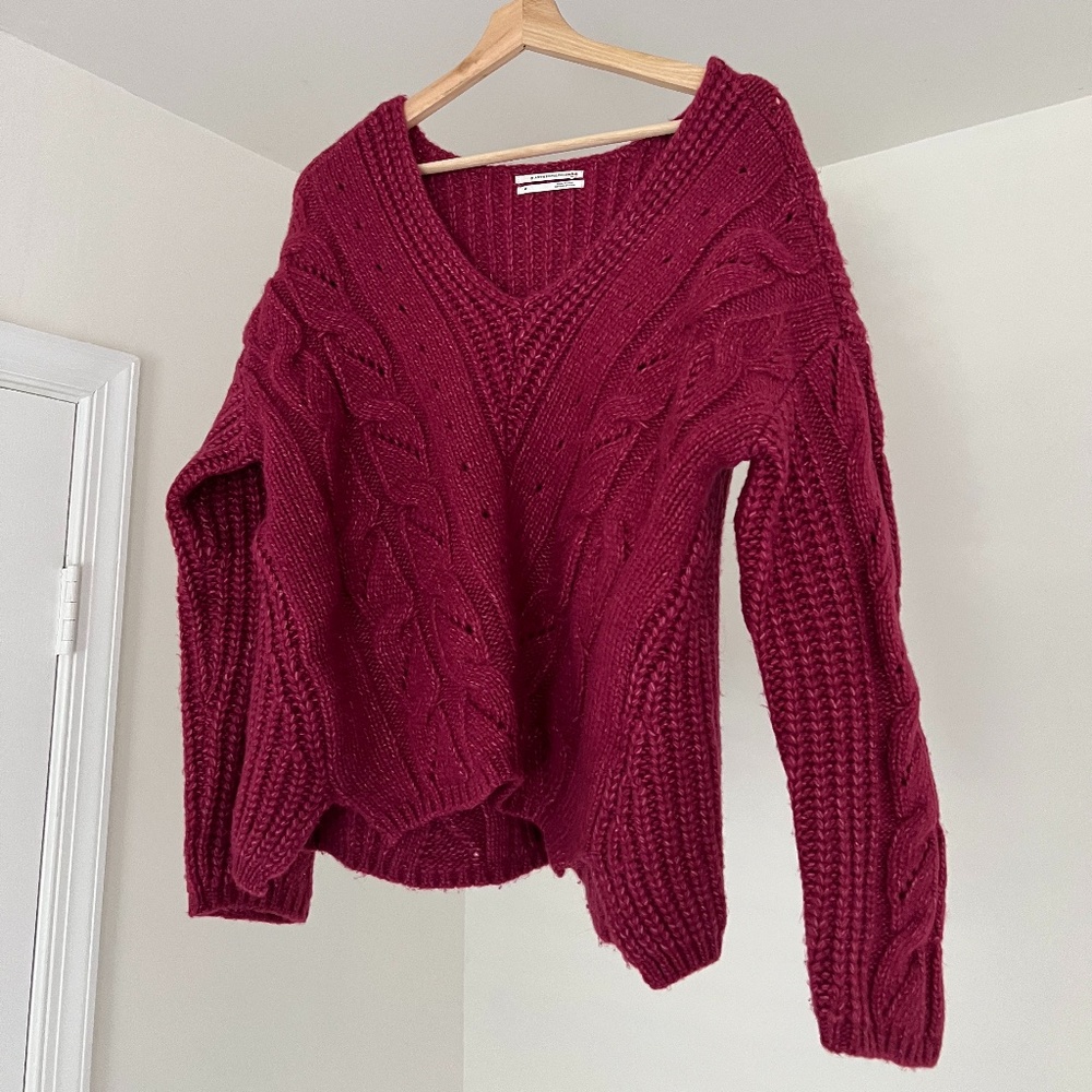 Anthropologie Magenta Cropped Sweater